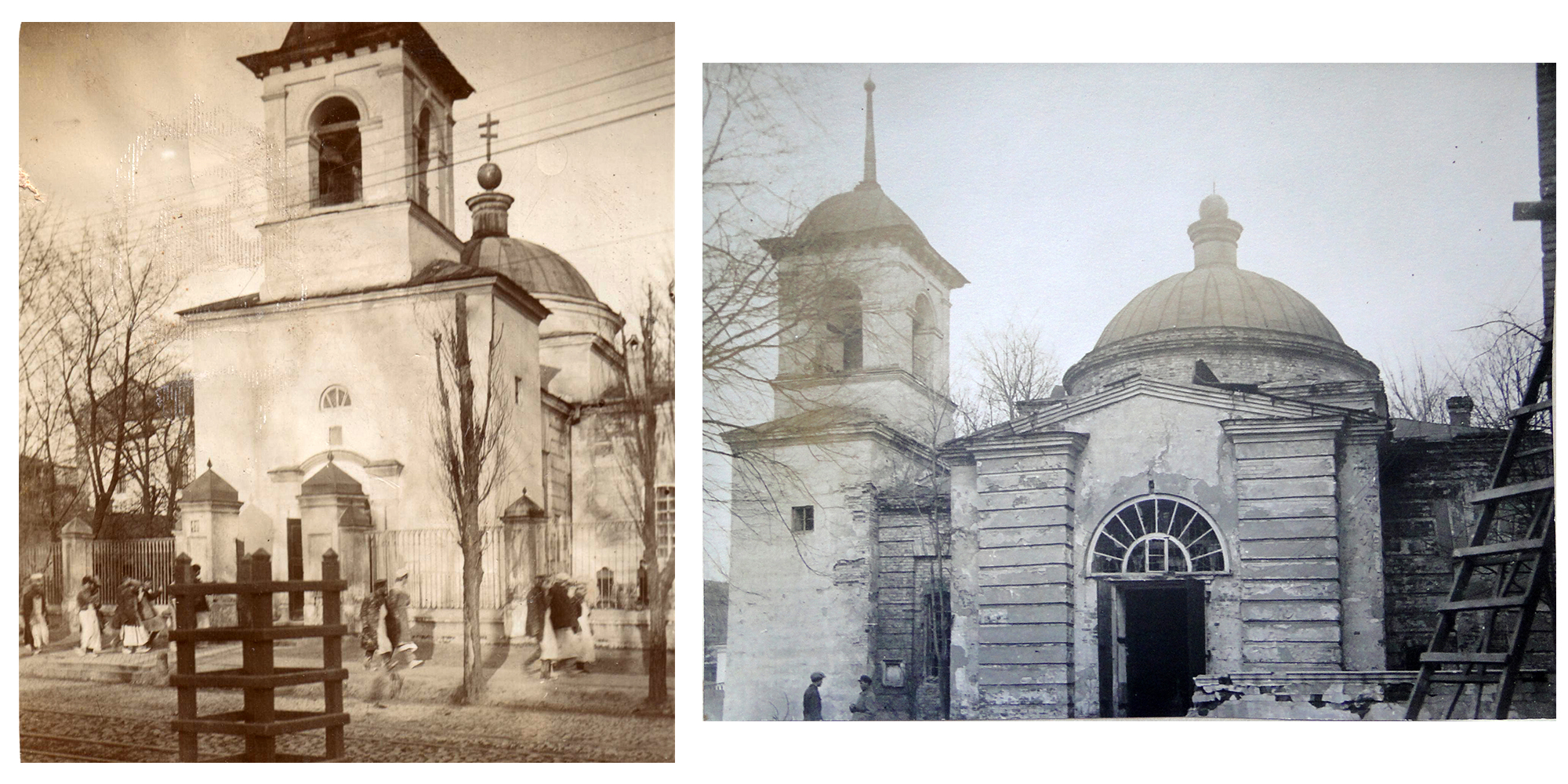 Рождество-Богородичная (Каплуновская) церковь, фото слева А. Катеринича, 1913 год, справа С. Таранушенко, 1931 год