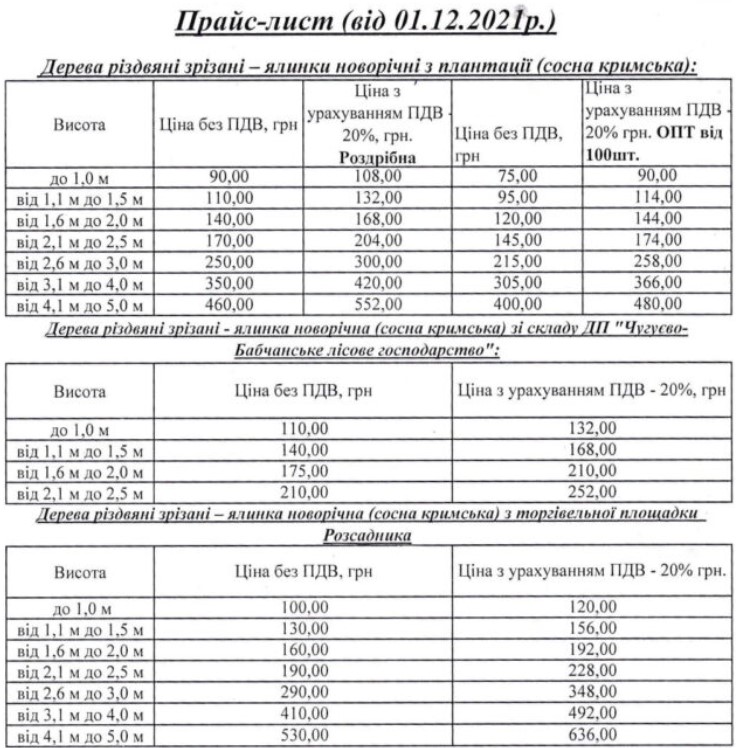 Скрин: Прайс-лист "Чугуево-бабчанского лесхоза"