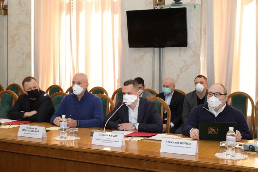 Павел Сушко, Александр Ярославский, Алексей Кучер и Геннадий Кернес в Харьковской ОГА. Фото: Сергей Козлов / KHARKIV Today