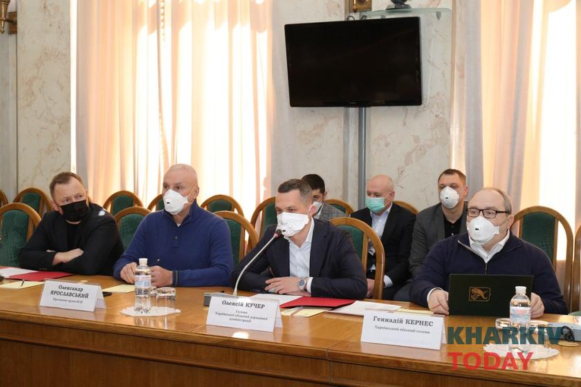 Павел Сушко, Александр Ярославский, Алексей Кучер и Геннадий Кернес в Харьковской ОГА. Фото: Сергей Козлов / KHARKIV Today